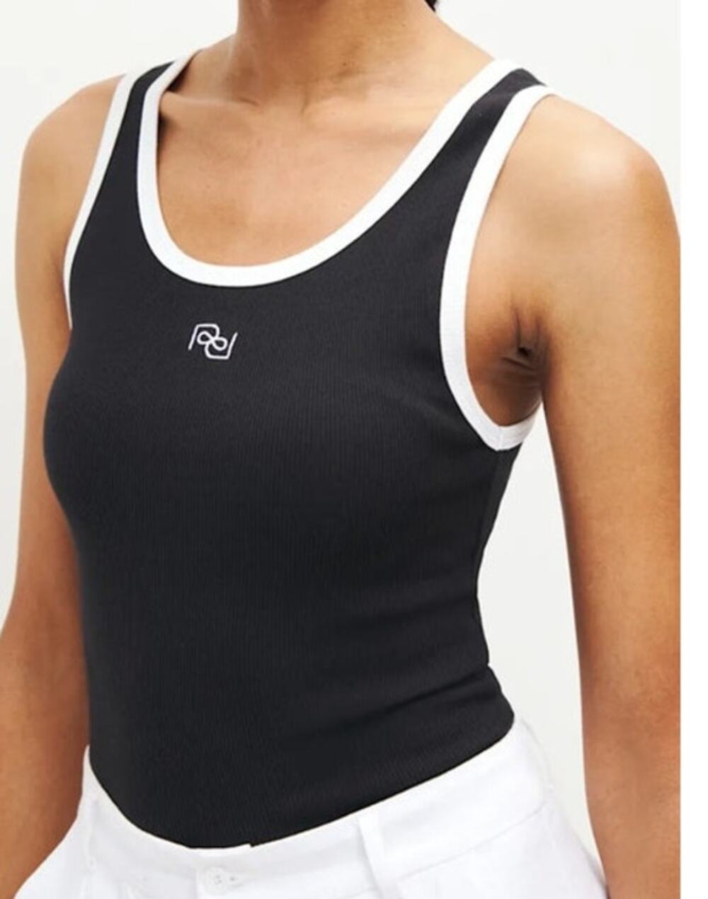 Reformation Erina Black Ribbed Knit Scoop Neck Tank Top Camisole Size XS EUC